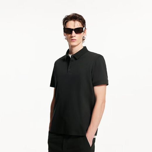 JACK&JONES men's new summer style solid color cotton logo embroidered lapel straight business casual short sleeves 225206049 E40 black regular M (175)