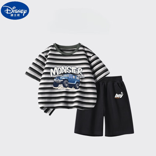 
Disney boys suit summer new children's cotton t-shirt shorts suit large children's striped short-sleeved sports pants two-piece set DDB13688 gray + N11762K black 110 cm height 100-110 cm Age 4-5 years old