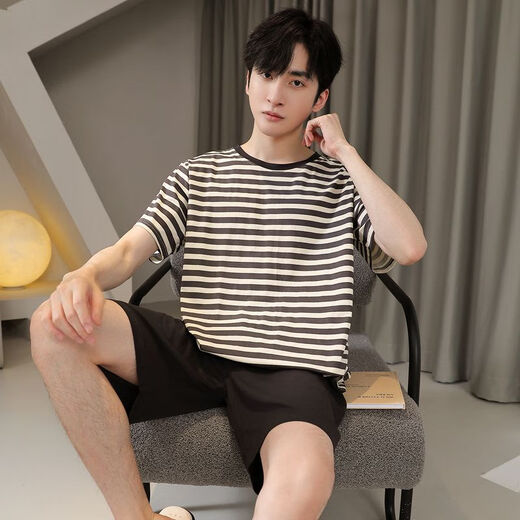 珍韵缘男士睡衣夏季短袖夏款莫代尔薄款青少年可外穿夏天款家居服套装 6198蓝莫代尔套装 均码 L100120斤