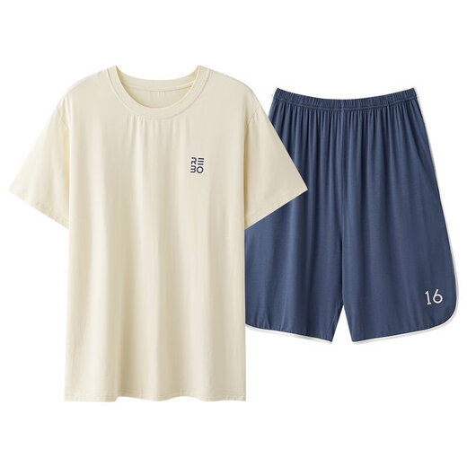 莫代尔夏季男士睡衣男情侣款女士带胸垫短袖短裤夏天凉感休闲家居服套装 01N15801女 01N15601男 XL 男- 120-140斤