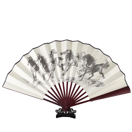 TaTanice folding fan for men, gift box, birthday gift, Chinese style handmade men's fan, silk cloth fan, business gift, eight horses
