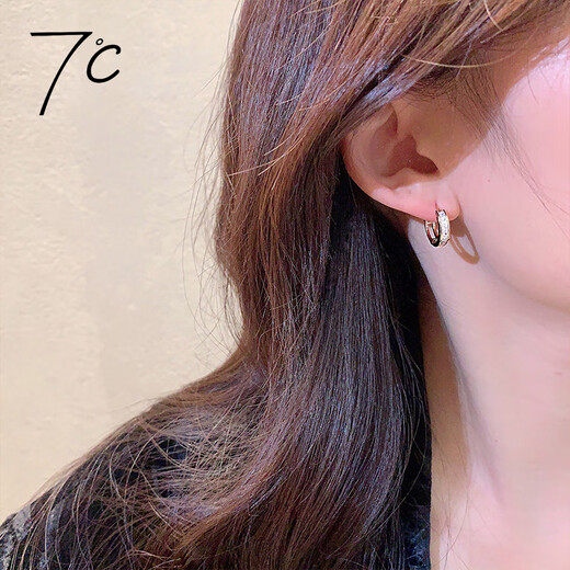 SEVEN DEGREE S925 silver earrings for women, pure silver rice pattern inlay, T square ear buckle, light luxury earrings, niche design, exquisite