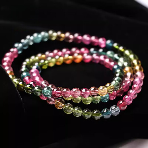Eternal Symbol Brand Natural Tourmaline Bracelet Women's Watermelon Tourmaline Bracelet Beads Wangfu Stone Multi-circle Crystal Bracelet Collection Grade 4mm Three Circles with Independent Certificate 0 Carat Other/OTHER