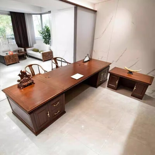 Ningqiu Luoge (NICHLORT) new Chinese style office desk and chair combination ebony wood all solid wood CEO boss table high-end atmospheric chairman executive desk 3.8 meters executive desk ebony wood