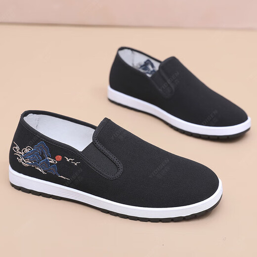 Old Peking Stoffschuhe Herren Frühlings- und Sommer atmungsaktiven Männer lässige Anti-Schlupf-Arbeit Schwarze Stoffschuhe mittleren und älteren Menschen mit weichem Vaters Schuhen malerisch 42