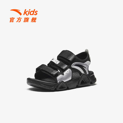 ANTA children's sandals for men and women 2025 summer new Velcro outdoor arch open toe beach shoes men's black/silver-4 30 shoe inner length 18.5cm