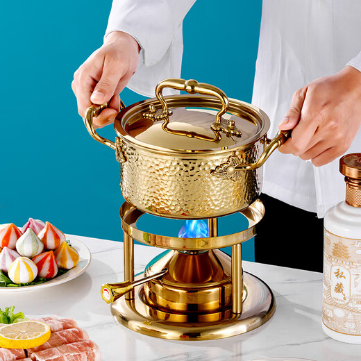 Prince Zheng 304 stainless steel inflatable small hot pot, one person, one pot, single shabu-shabu, gas gas stove pot, commercial and household, silver triangle ear (large stove core 120 minutes) 18cm