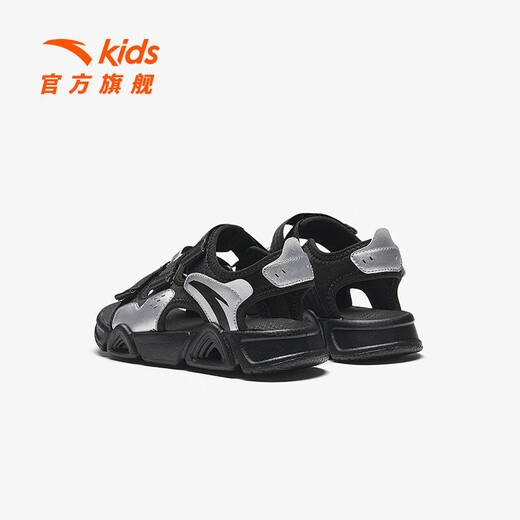 ANTA children's sandals for men and women 2025 summer new Velcro outdoor arch open toe beach shoes men's black/silver-4 30 shoe inner length 18.5cm