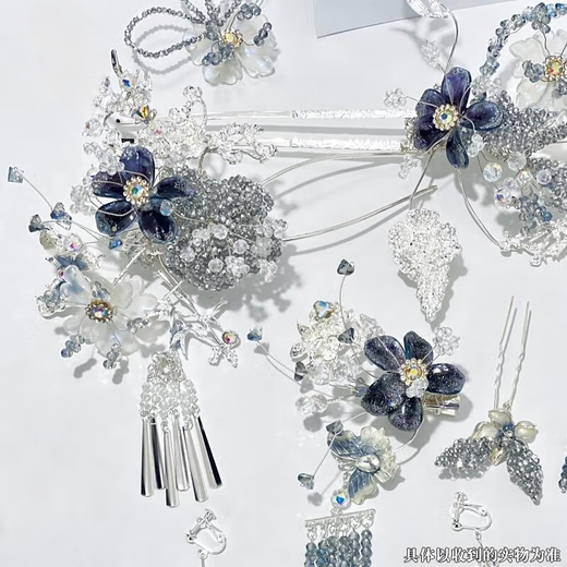 Olevo bride Chinese-style Xiuhe dress silver headdress age-reducing ancient style Xiuhe hair accessories dragon and phoenix gown wedding ancient costume wedding accessories silver Xiuhe headdress earrings set ear clip style ear