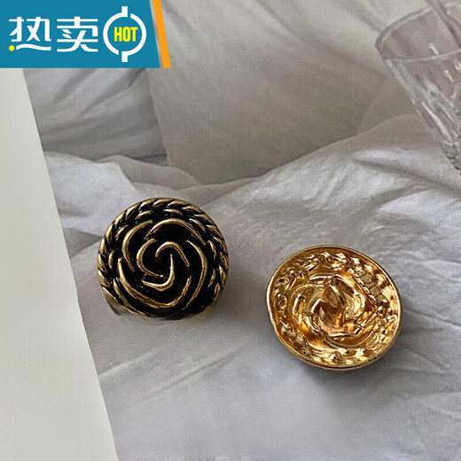 Shantou Lincun Buttons Clothes Buttons High-End Coat Buttons Retro Small Fragrance Flower Buttons Black Gold Exquisite Jacket Diameter 20mm 6pcs