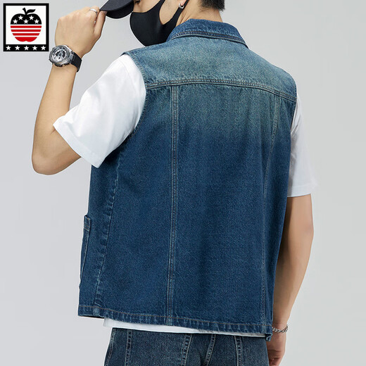 Aemape Apple Light Color de grande taille Vertinit en denim pour les hommes et les femmes Spring and Summer Brand Retro Workswear Works Works Worksless Sans manche sans manches Gitre 6231 # Retro Blue XL (recommandé 145-160jin [Jin est égal à 0,5 kg]))