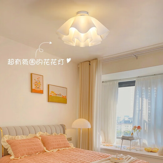 大观园（DGY）奶油风主卧室吸顶灯创意餐厅灯简约花朵书房儿童房灯广东中山灯具 9735-吊灯42cm-三色变光