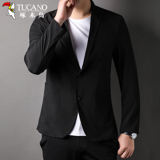啄木鸟（TUCANO）西服男【父亲节礼物】冰感防晒单西职业商务休闲上衣 黑色XL