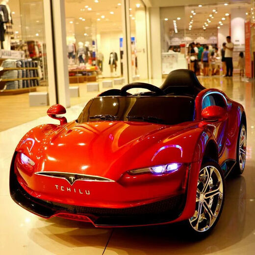 Zhouke Tesla children's electric car four-wheel car children's remote control male and female baby four-wheel drive battery car white dual-wheel drive leather seat electric drive