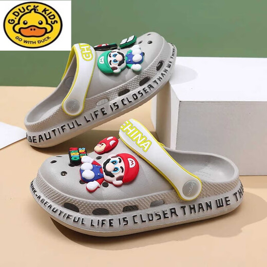 G.duck儿童洞洞鞋男童拖鞋夏季新款马里奥防滑中大童宝宝男孩外穿沙滩鞋 浅蓝色 17 0mm （内长cm）