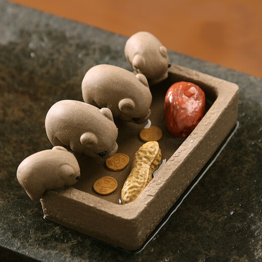 Meikejie purple sand four piglets drink water, mud, have enough food and clothing, Yixing tea play tea pet ornaments tea set accessories double happiness four piglets