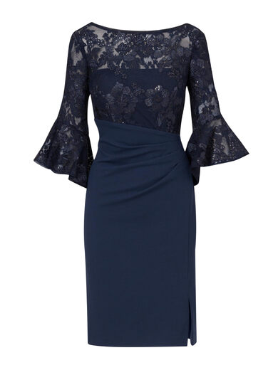Adrianna Papell Women's Floral Lace Combo Dress Navy 16