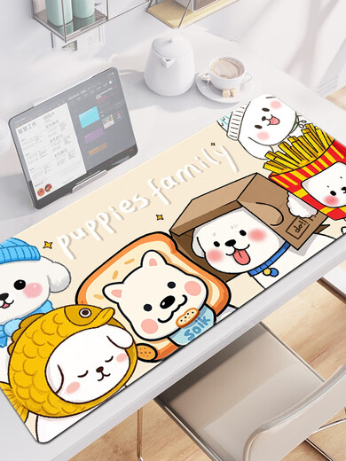 三色猫卡通鼠标垫超大号女生电脑办公键盘垫学生书桌垫护腕写字 14404努力摸鱼 80厘米x30厘米x5毫米