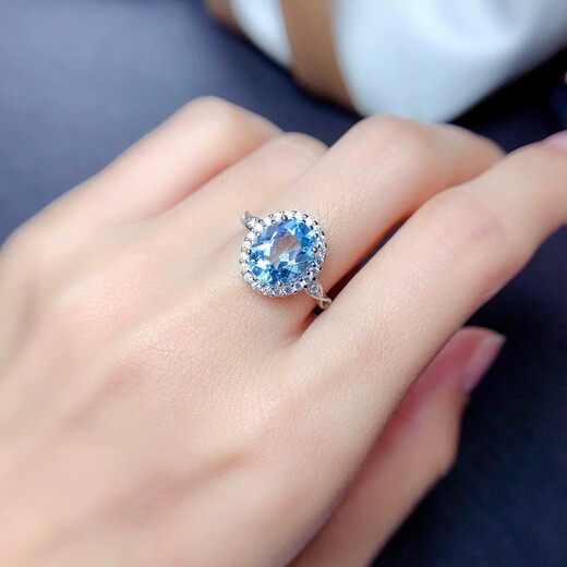 China University of Geosciences Jewelry Natural Topaz Ring Sky Blue S925 Silver Inlaid 7*9mm Gift