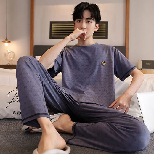 Langsha (langsha) modal men's pajamas summer suit thin ice silk short-sleeved trousers loose large size home clothing XM9902 modal short-sleeved trousers men L men 100-125 Jin [Jin equals 0.5 kg]