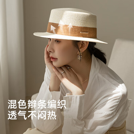 FANCET flat top straw hat women spring and summer light luxury elegant sun hat beach vacation beach sun hat Japanese straw woven hat
