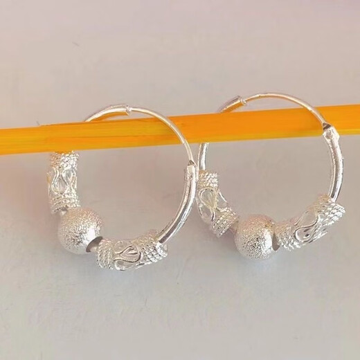 DRJEFUN New Silver 9999 Sterling Silver Earrings Women's Wangfu Transfer Bead Earrings Hypoallergenic Silver Earrings Each 9.89g Premium Solid Only 3 Pairs Left