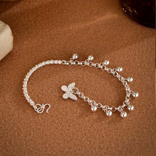 Oein999 Pure Silver Bracelet Female Student Style Small Round Ball Butterfly Original Handmade Sterling Silver Anklet Jewelry Gift Extra Thin Foot Circumference 18-20cm Anklet Chain Total