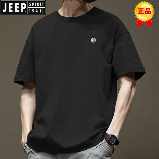 JEEP SPIRIT trend American short-sleeved T-shirt for men in summer pure cotton round neck versatile casual 2025 new fashion brand loose Hong Kong style T-shirt 43 blue-1365 short-sleeved-S [Suggested 80-110Jin [Jin equals 0.5 kg]]