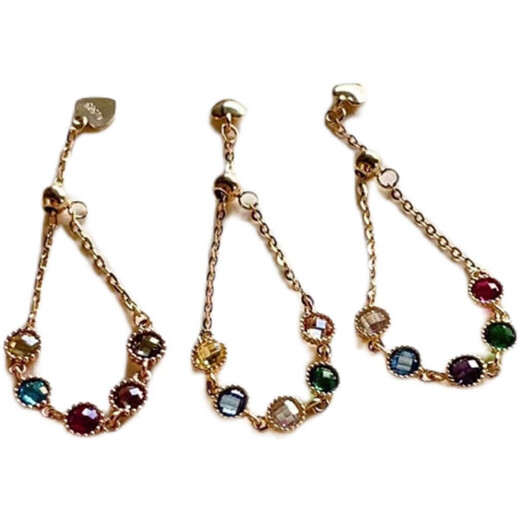 ZHIO high-end Korean pure 14K gold ring for women, round colorful diamond pull-out, adjustable soft ring, K gold ring, No. 1 color, pull-out and adjustment, maximum adjustable 18