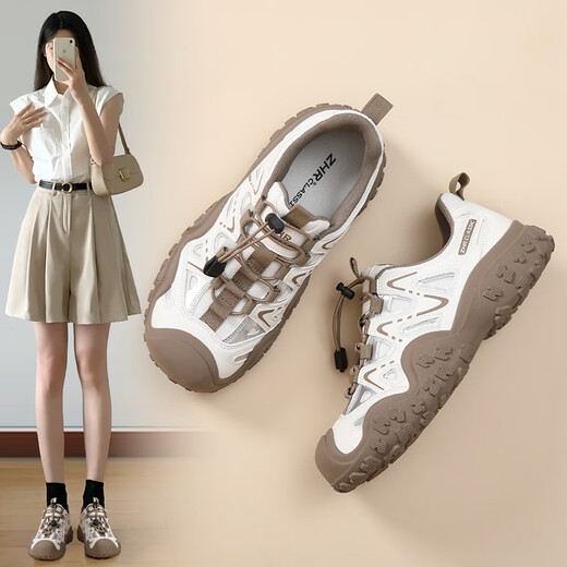 ZHR hiking shoes for women casual outdoor sports lightweight creek tracking shoes for women versatile splicing women's shoes G683 rice brown 39