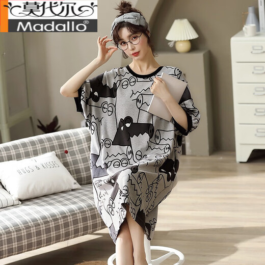 Modal Summer Pyjamas Frauen reines Baumwollstudent kurzärmelige dünne Cartoon niedlich mittlerer Nachthemd Sommer-großer Heimkleidung Red Fy6630 2xl (Empfohlen 130-145jin [Jin gleich 0,5 kg])