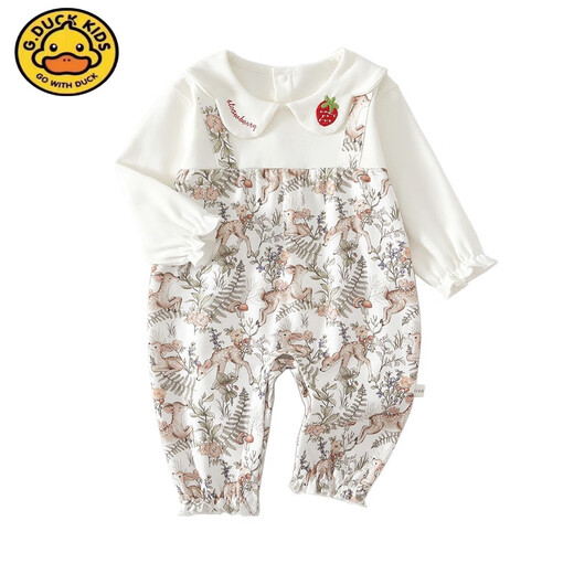 G.DUCKKIDS小黄鸭婴儿服连体衣春装纯棉宝宝女薄款婴幼儿开春衣服春秋款爬服 16813国潮小鹿【建议室内20-27℃ 66cm 66（建议3-6月12-14斤）