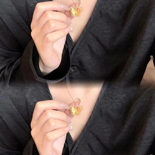 Puli 18k sand gold ancient filigree butterfly necklace women's gold-plated pendant retro temperament high-end clavicle chain jewelry filigree butterfly + o-shaped chain