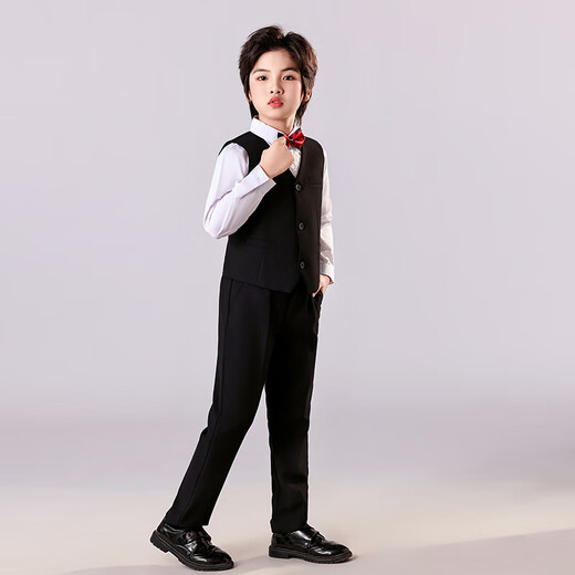 安妮优儿儿童礼服西装套装男童英伦风花童演出服主持人帅气童装 黑色  120