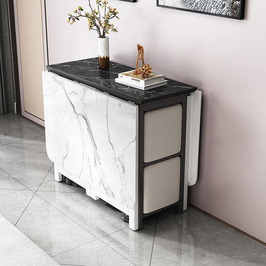 Epson small apartment multifunctional folding table retractable household rectangular sideboard dining table folding dining table combination white marble 1.4m single table