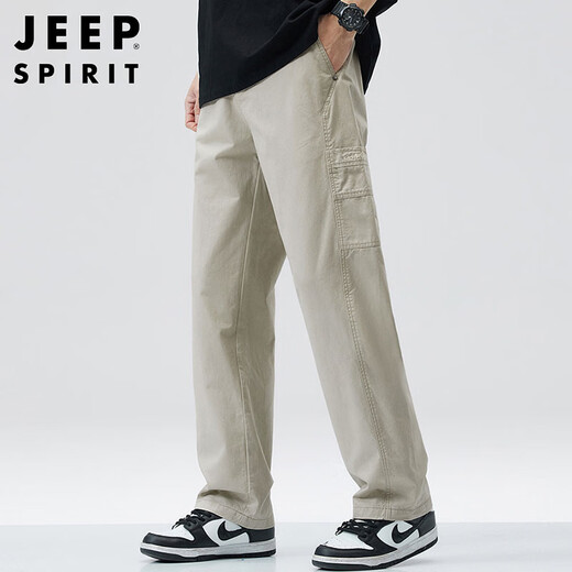 JEEP SPIRIT吉普休闲裤男夏季薄款美式工装裤子男裤阔腿直筒裤 杏色  XL 