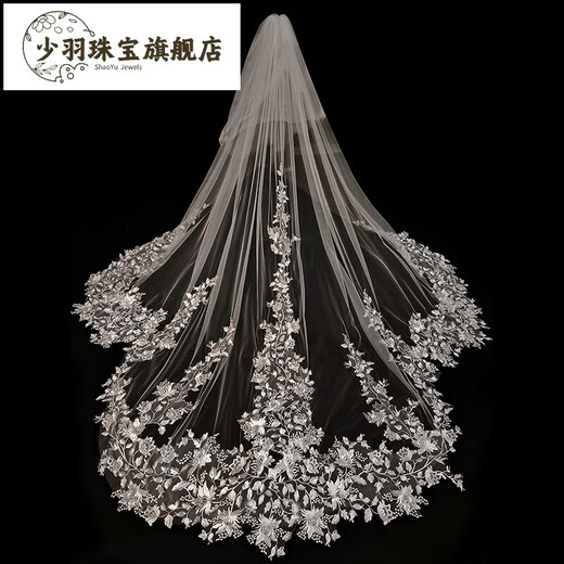 Tongrubi Wedding Bridal Veil Lace Trimmed Long Trailing New Hairdress Forest Style Wedding Super Fairy Big Trailing Shadow White Extra Long Super Fairy Trailing Big Veil YC-617