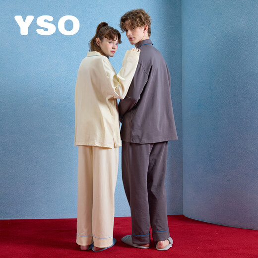 YSO Cool Cat Series Couple's Pajamas Spring and Autumn Style Can Be Weared Outside Home Clothes Set Dark Gray Men's Set M