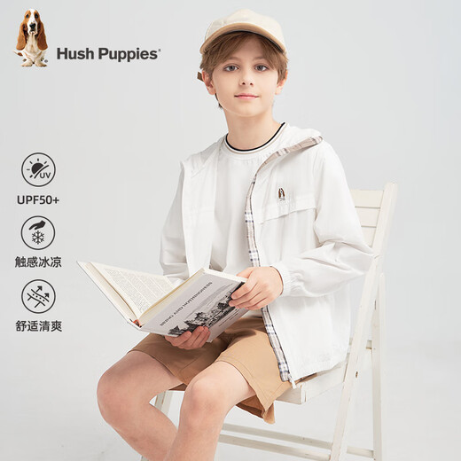 Hush Puppies children's clothing children's cool skin clothing 25 summer boys and girls ice sun protection clothing white UPF50+ 140