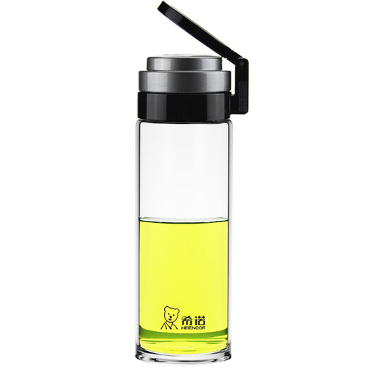 希诺单层玻璃杯车载男大容量带茶漏便携茶杯子带提手XN6075/6076 XN6076黑色695ML 简盒+滤网