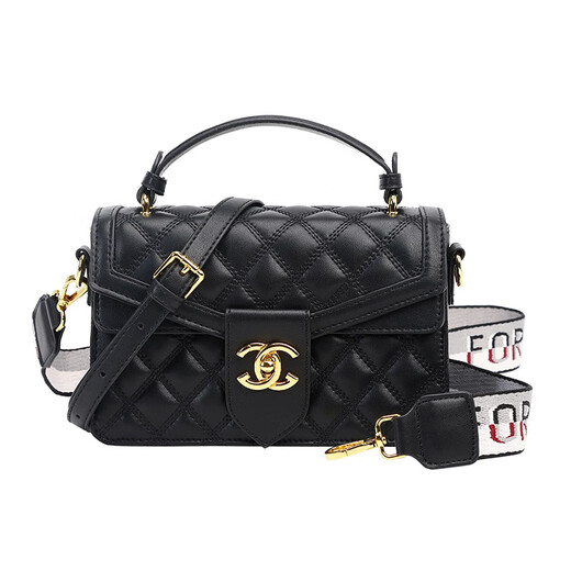 Bian Niao Bolso de Cuero Genuino de Marca de Lujo Ligero Bolso de Mujer Bolso de Moda con Estilo de Fragancia pequeña Bolso de Hombro Bolso Bandolera Negro