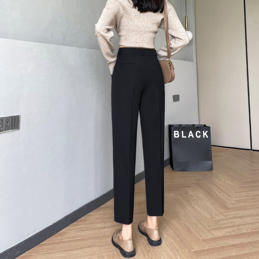 Kim Il Man Black Suit Pants Women's Spring and Autumn 2025 New High Waist Straight Small Nine-Point Work Pants Professional Cigarette Suit Pants Black Regular L
