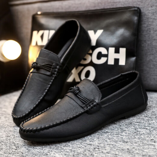 Red Dragonfly Frühling atmungsaktiv vielseitig bequemer lässiger Lederschuhe Britische trendige Herrenschuhe 2025 Anti-Rutsch-Faulenschuhe D829 Black 39