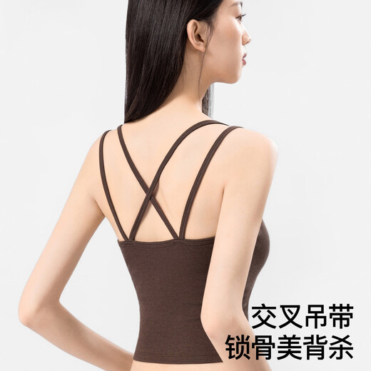 SecretWorld sling girls summer with breast pads can be worn outside without wearing bra, fashionable and beautiful back, white inner one-piece women's vest