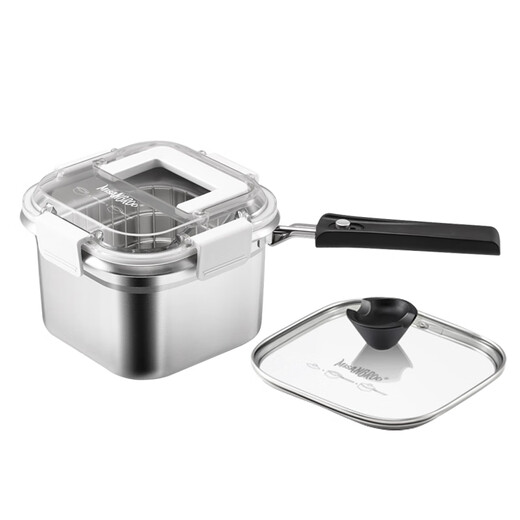 MISANBROO Finnish fryer household 316 stainless steel provincial fried chicken nuggets with filter mini camping picnic pot multi-functional cooking pot + glass lid 17cm