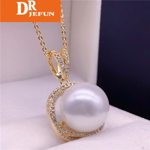 DRJEFUN 925 silver natural freshwater pearl powder pendant freshwater pearl necklace clavicle chain for mother-in-law gold beads gold holder 12-13mm