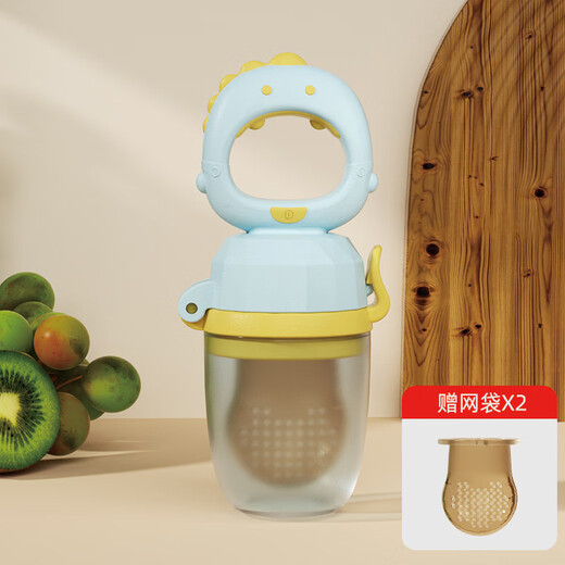 Tiantou baby food bite bag fruit and vegetable happy fruit artifact molar stick can rotate to push pacifier feeding tool color box - dinosaur style - blue 1 pack