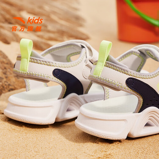 Anta children's sandals, boys' shoes, summer new Velcro outdoor open-toe soft elastic beach shoes, sand gray/new ink blue-1 38