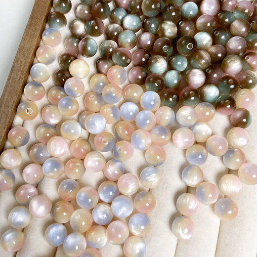 OSRO 30 new Chinese style blooming imitation cat's eye round beads, loose beads, diy handmade beads, homemade bracelet and necklace material, sunset rose 8mm (about 30 pieces/pack)