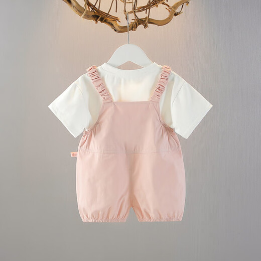 G.DUCKKIDS little yellow duck children's clothing girls suit summer baby clothes pure cotton thin children's short-sleeved T-shirt overalls summer wear pink l two-piece set 90 size recommended 1~2 years old cm